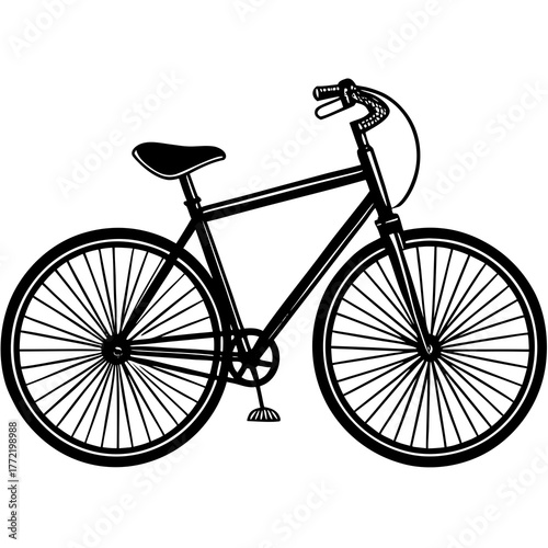 Classic black bicycle silhouette with detailed spokes isolated on white background