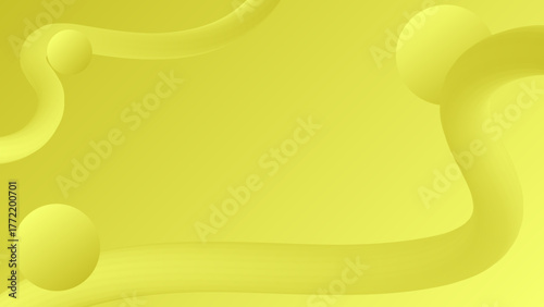 Fototapeta Naklejka Na Ścianę i Meble -  abstract yellow gradient background with flowing 3d lines and spheres with copy space