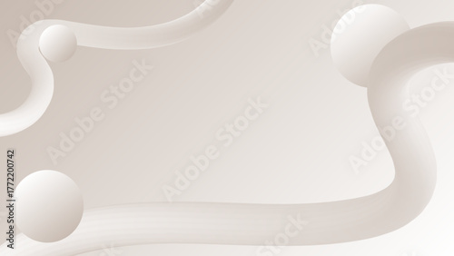 abstract silver gradient background with flowing 3d lines and spheres with copy space