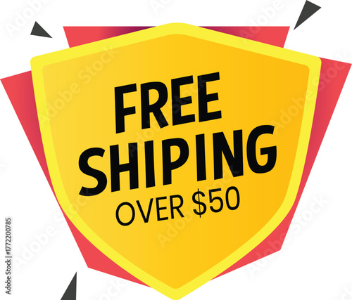 Free Shipping Over $50 Shield Badge Vector