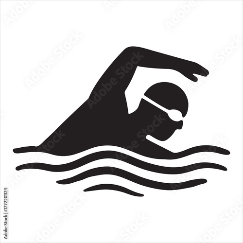 Silhouette of a swimmer in motion represented with simple black lines vector illustration