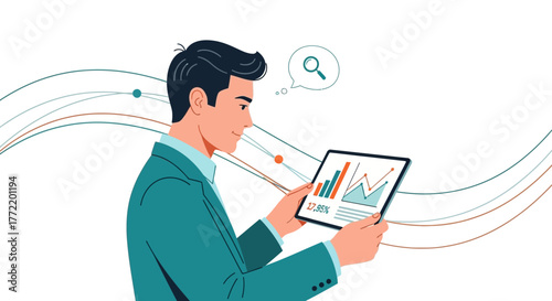 Businessman Analyzing Financial Data On Tablet Illustrating Business Growth And Analysis