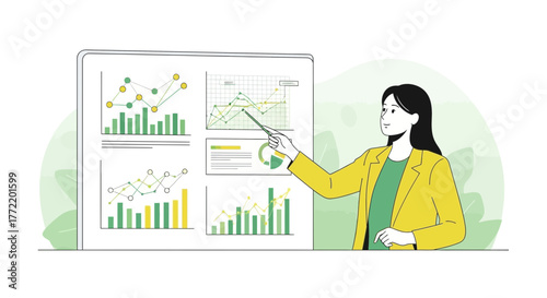 Businesswoman Presenting Data Analysis On Chart Showing Statistical Information And Growth
