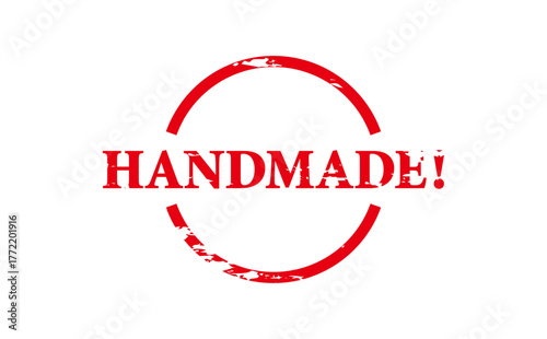 HANDMADE! - HANDMADE! text written on Red Rubber Stamp 
