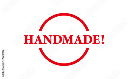 HANDMADE! - HANDMADE! text written on Red Rubber Stamp 
