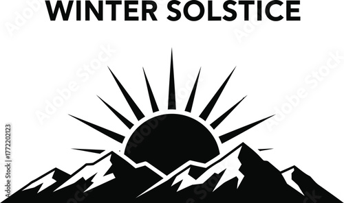 Winter solstice celebration with sun rising over mountains, marking shortest day of year