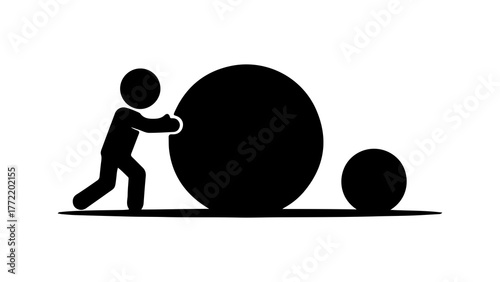 Person pushing large boulder with transparent background