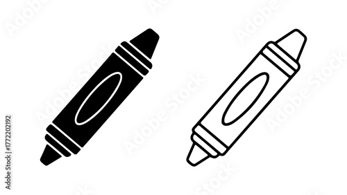 Crayon icons with outline and solid fill with transparent background