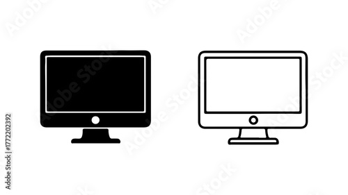 Computer monitors with outline and solid fill with transparent background