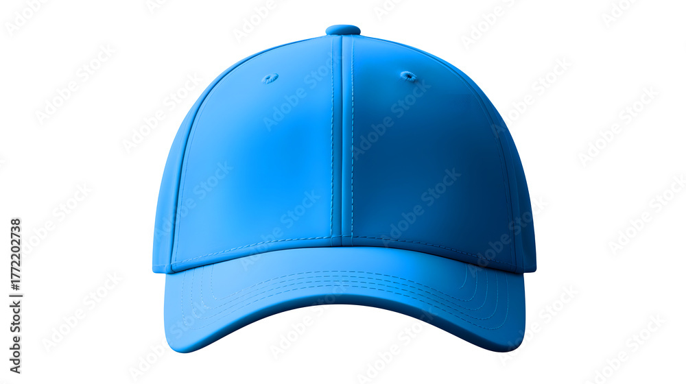 Fototapeta premium A vibrant blue baseball cap with a curved brim and stitched detailing isolated on transparent background