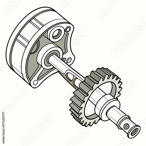 Detailed isometric illustration of a mechanical oil pump assembly featuring a rotor and gear mechanism with clean lines and a white background