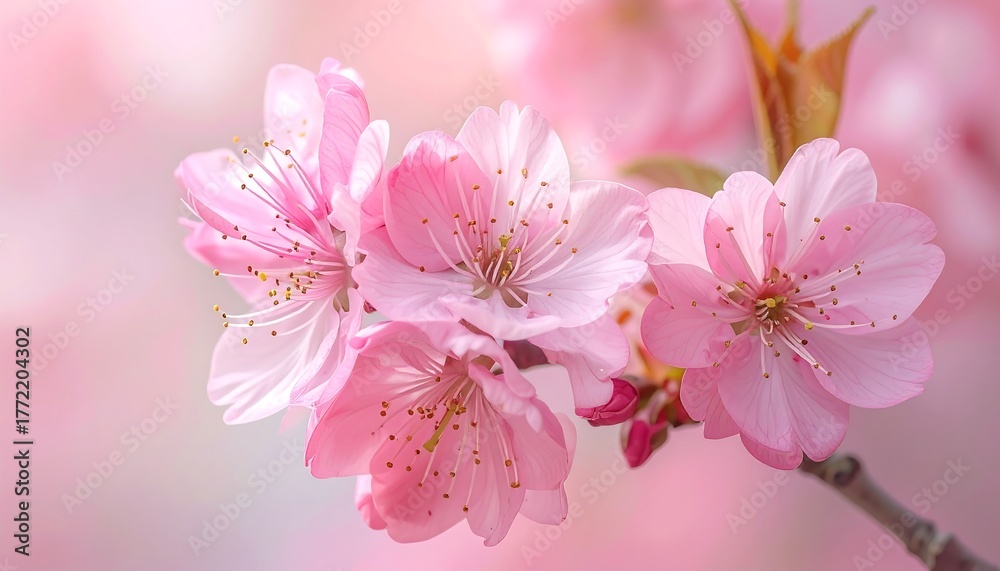 Naklejka premium Close-up of delicate pink blooms on a flowering branch