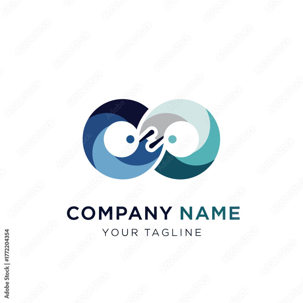 Obraz premium Abstract logo design featuring two overlapping circles with a modern style.