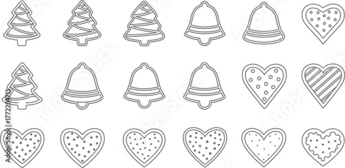 Collection of christmas cookies in a hand-drawn festive style