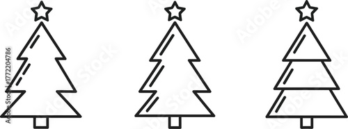 Christmas tree icons in simple line art design
