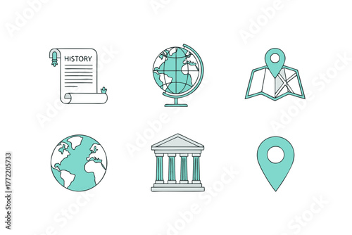 History and Geography Icons Travel, Education, and Discovery