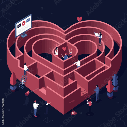 Online dating journey in a heart labyrinth