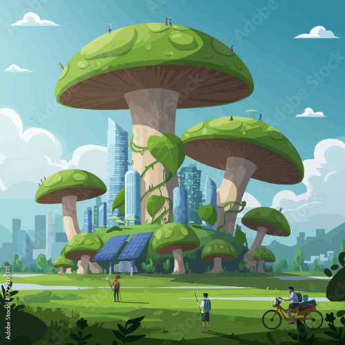 Ecological Future City Integrated with Giant Mushrooms