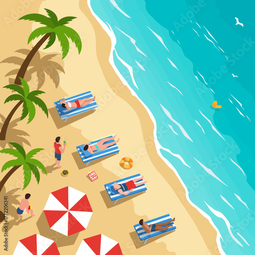 Overhead View of Busy Summer Beach Scene