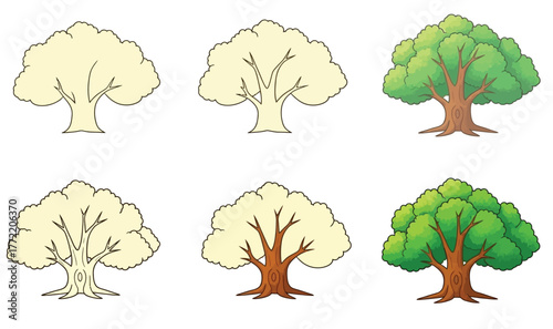 Simple cartoon tree drawing isolated on transparency for landscape illustration, nature element. Tree art for children book, forest, park or garden.