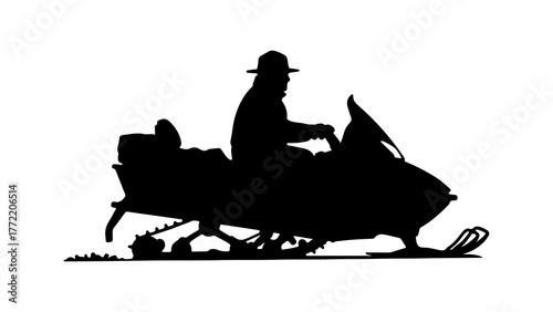 Snowmobile rider silhouette with transparent background