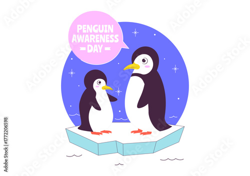 Penguin Awareness Day Vector Illustration on January 20, Featuring Penguins and an Iceberg to Promote Animal Conservation on a Flat Background