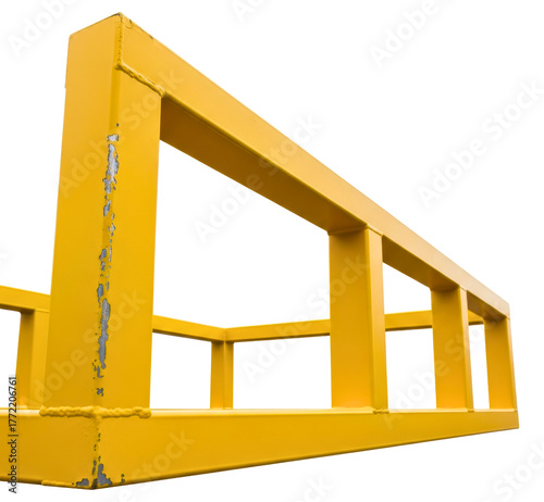 Heavy-duty yellow industrial steel frame for machine safety isolated on transparent background