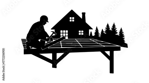 Roofer working on house with transparent background