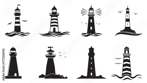 assorted lighthouse vector graphic design template set for sticker, decoration, cutting and print file
