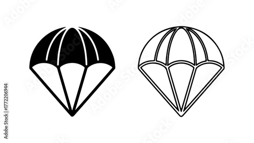 Parachutes outline and solid with transparent background