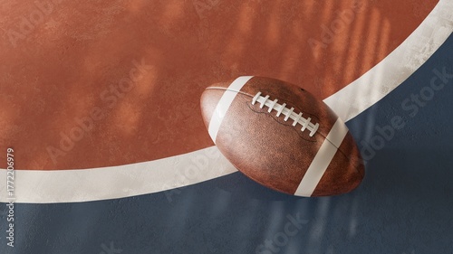 Obraz na plátně Brown american football on outdoor court white line
