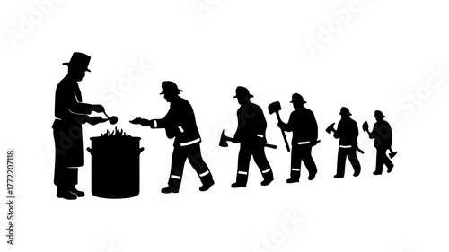 Workers silhouette progression with transparent background
