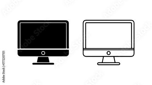 Computer monitors with black and white outlines with transparent background