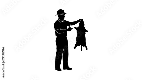 Butcher holding carcass with transparent background