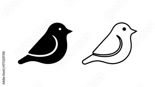 Bird icons with outline and solid fill with transparent background