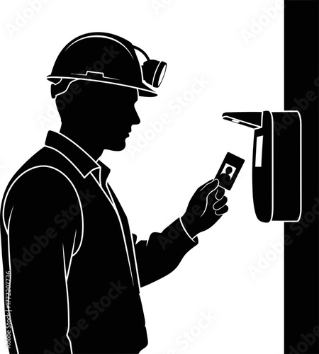 permission to proceed worker scans card, initiating essential industrial progress