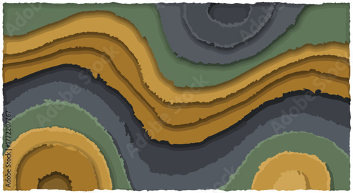 Abstract Wavy Topographic Layers with Distressed Organic Texture Background