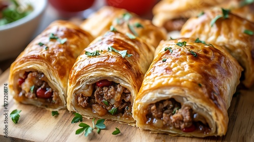 Savory pastries with red bean and meat filling