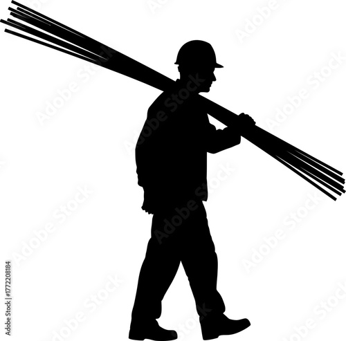 industrial worker carries raw materials, symbolizing effort and progress