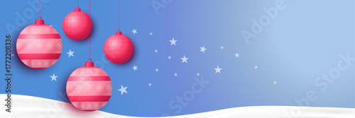 Christmas ball background sky blue color banner  ornaments