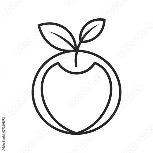 Simple Outline Icon of a Peach with Two Leaves fruit symbol
