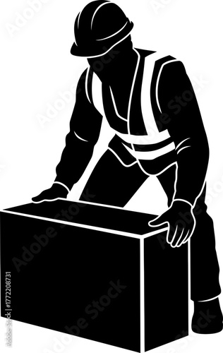 safetyvested laborer maneuvers weighty block, ensuring groundwork integrity for advancement