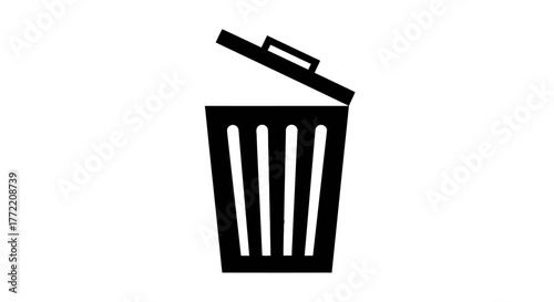 Black and White Open Trash Can Icon Simple Symbol for Deletion and Recycling