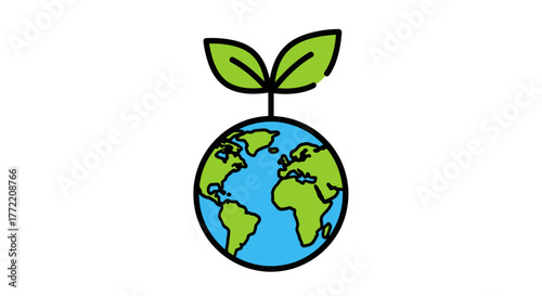 Sustainable Earth Growth Icon with Sprout Illustrating Environmental Conservation and Ecological Development