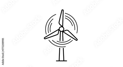 Illustration of a wind turbine with rotating blades representing renewable energy and sustainability