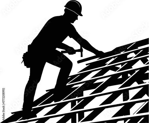 solitary worker builds the future, one hammer stroke, unwavering progress