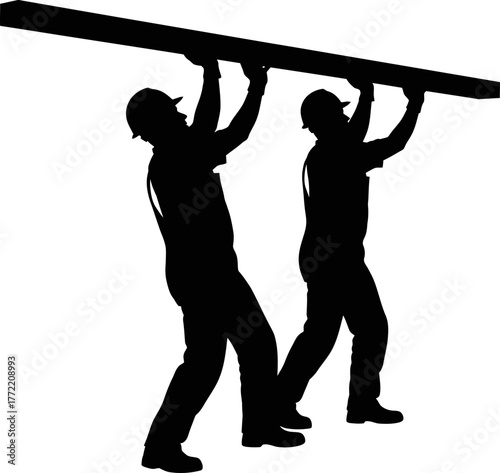 shared endeavor two workers carry weight, establishing industry through mutual power