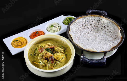 South Indian Prawn coconut milk curry with Appam