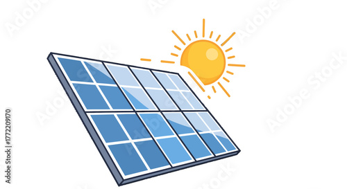 Solar Panel and Sun Icon Renewable Energy, Green Technology, Eco-Friendly Power Solution