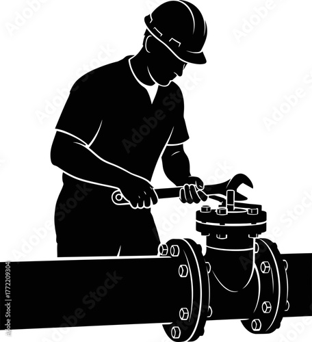 precision control engaged worker secures critical flow within industrial systems